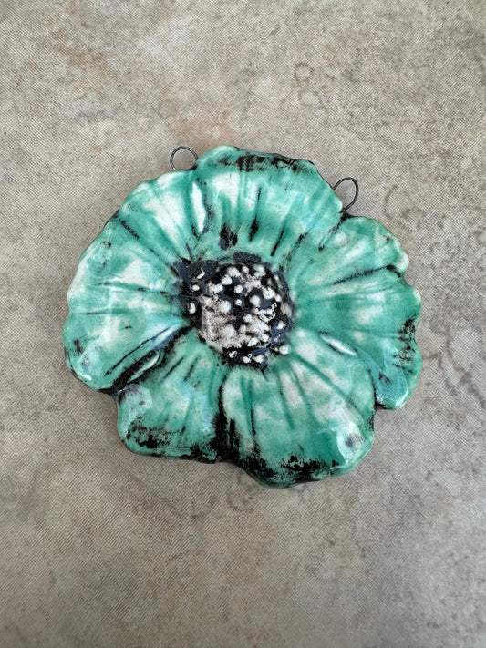 Teal Dahlia Ceramic Artisan Pendant