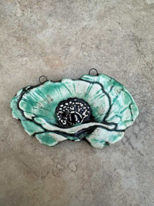 Teal Poppy Ceramic Artisan Pendant