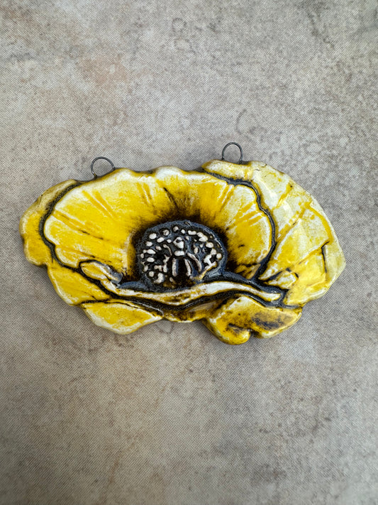 Yellow Poppy Flower Ceramic Artisan Pendant