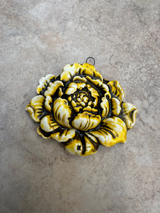 Yellow Peony Ceramic Artisan Pendant