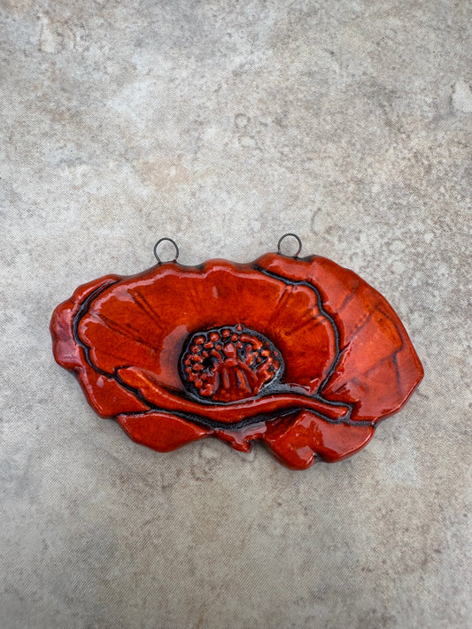 Solid Orange/ Red Poppy Ceramic Artisan Flower Pendant